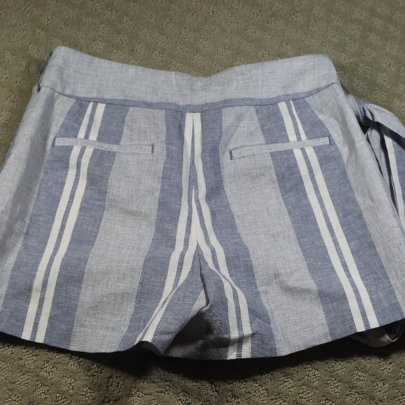 NWOT Express Size 00 Super Shortie High Rise Striped Linen-Blend Sash Tie Shorts - Picture 2 of 5